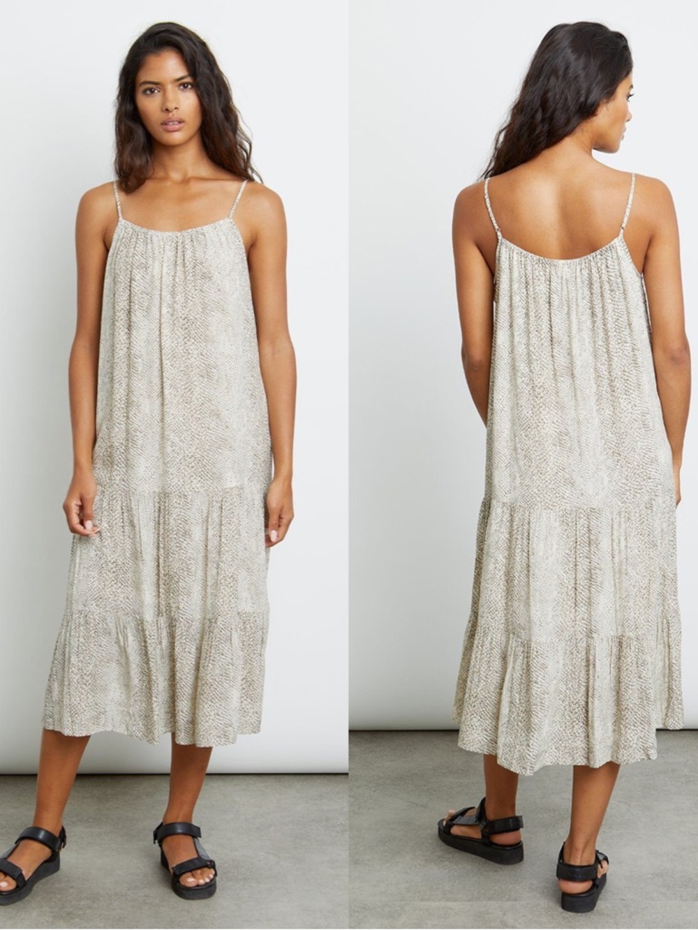 Rails Adora Cream Snakeskin Midi Dress Small Tiered Flowy Boho‎